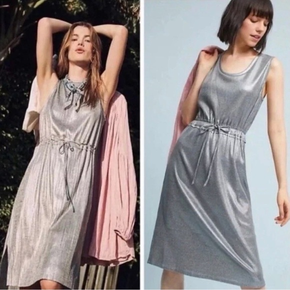 dolan Dresses & Skirts - Dolan Shimmering Silver Midi Dress large anthropology